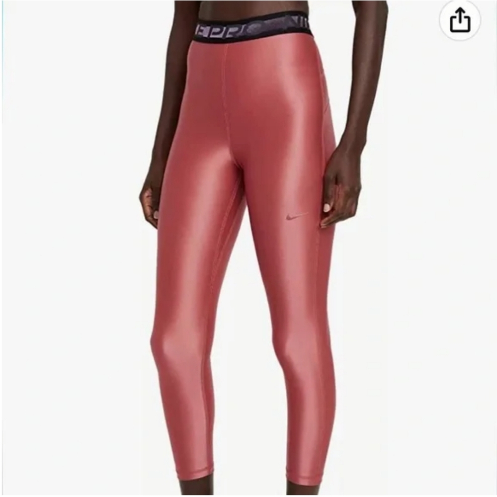Nike Pro Womens High Waist 7/8 Leggings Tight Fit Canyon Rust